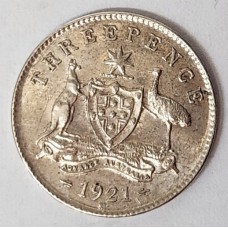 AUSTRALIA 1921 . THREEPENCE . M MINT MARK